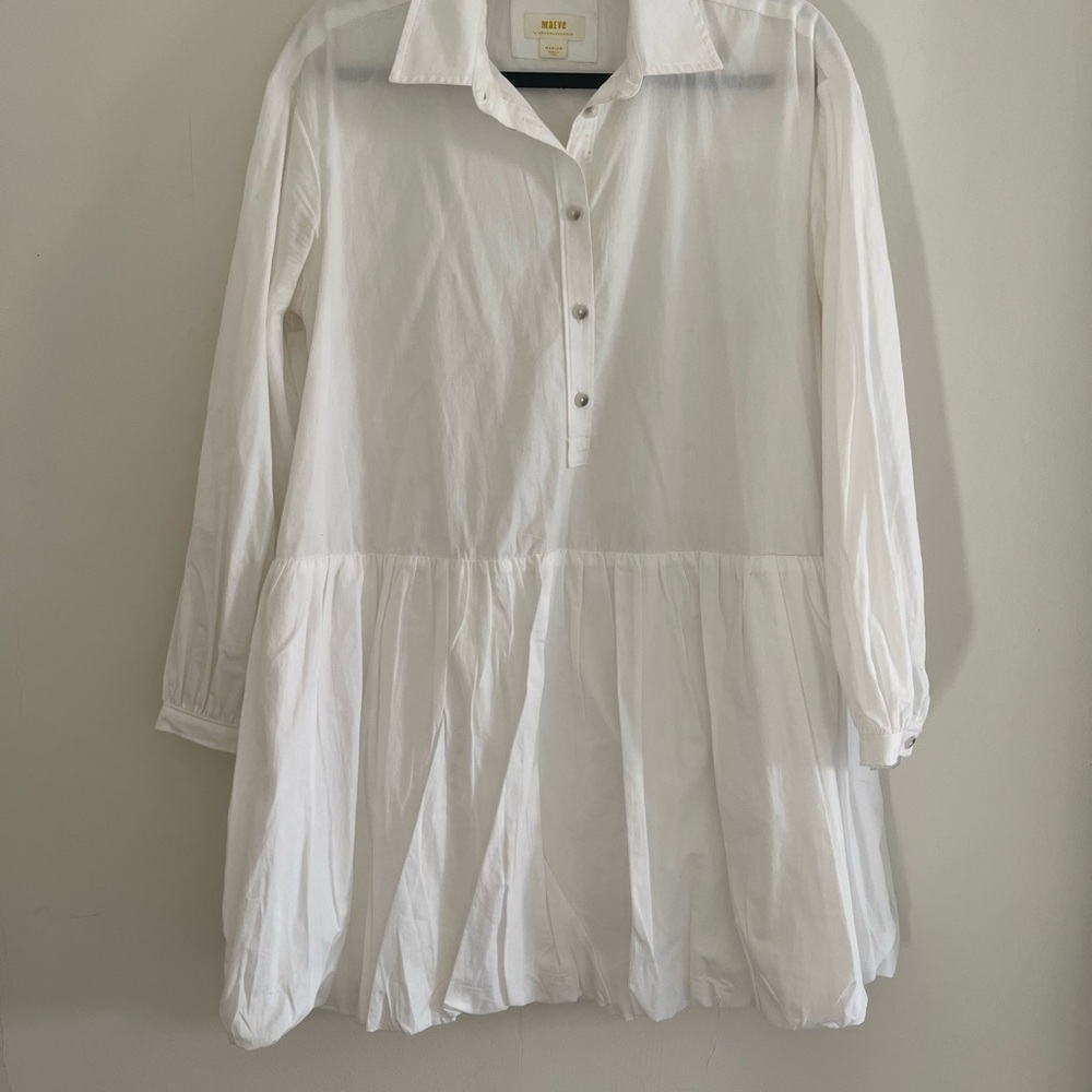 Anthopologie White Long Sleeve Cotton Button-Up Dress